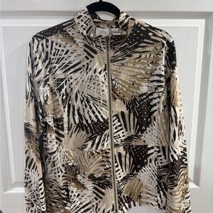 Chicos Zenergy Activewear Jacket long Sleeve Brown Cream Pockets Size 1 or Med